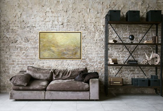 GOLDEN WAVES. Large Abstract Painting with Texture in Beige, Gold, Bronze Neutral Colors. Contemporary Art