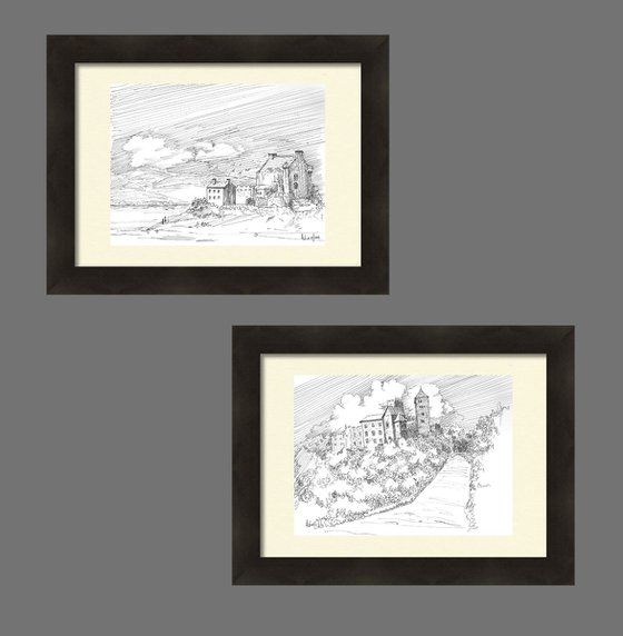 Set of two European castles