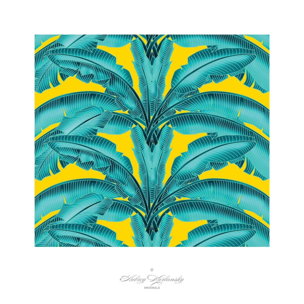 Tiffany Blue leaves on Yellow Ground by Aubrey Kurlansky