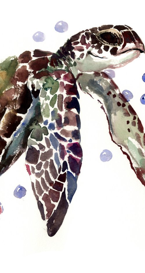 Sea Turtle, watercolor turtle painting by Suren Nersisyan