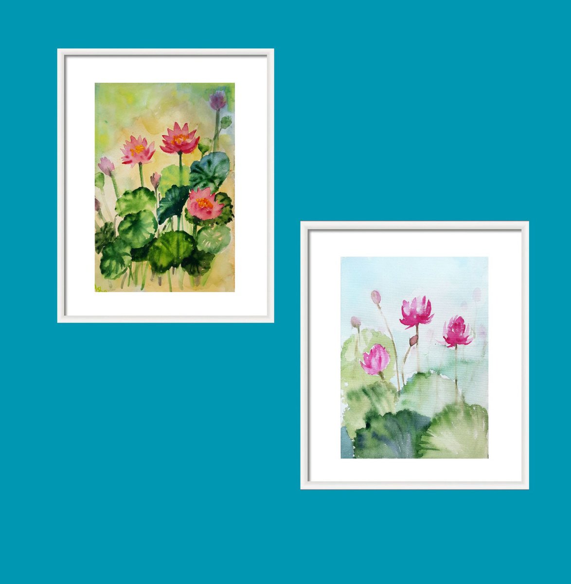 Impressionistic Botanical Watercolour By Asha Shenoy, 8 X 12, Set Of Painterly Water Lilies, Original Artwork