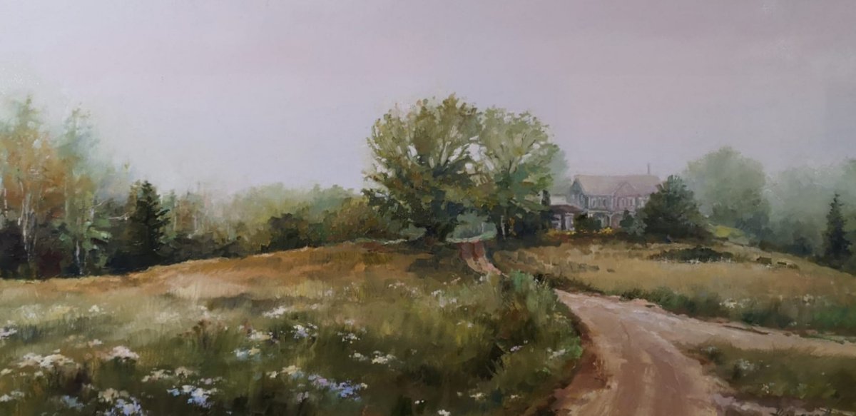 Early morning, early fall, original, oil on canvas painting (15x30x0.7) by Alexander Koltakov