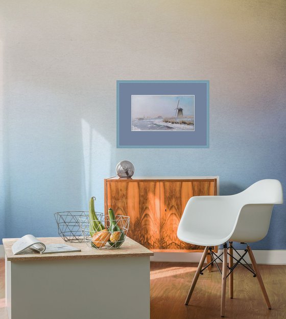 Dutch mills - winter landscape