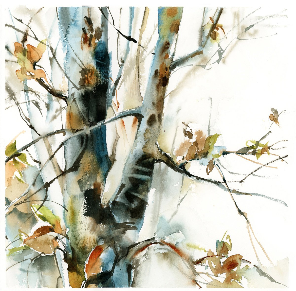 Impressionistic Landscape Watercolour By Sophie Rodionov, 12 X 12", Norwegian Woods N.1, Original Artwork