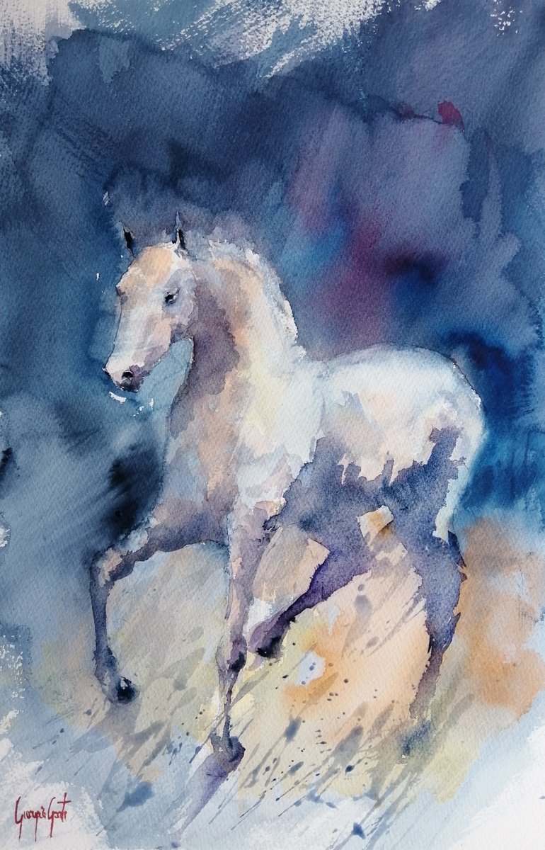 Impressionistic Watercolour , Horses 25 By Giorgio Gosti, 14 X 21, Artwork For Sale On Artfinder
