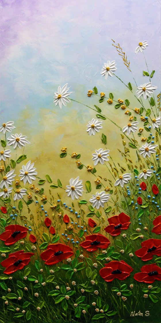 Alabama Meadows - Wildflowers Painting, Daisy, Poppy, Impasto Flowers