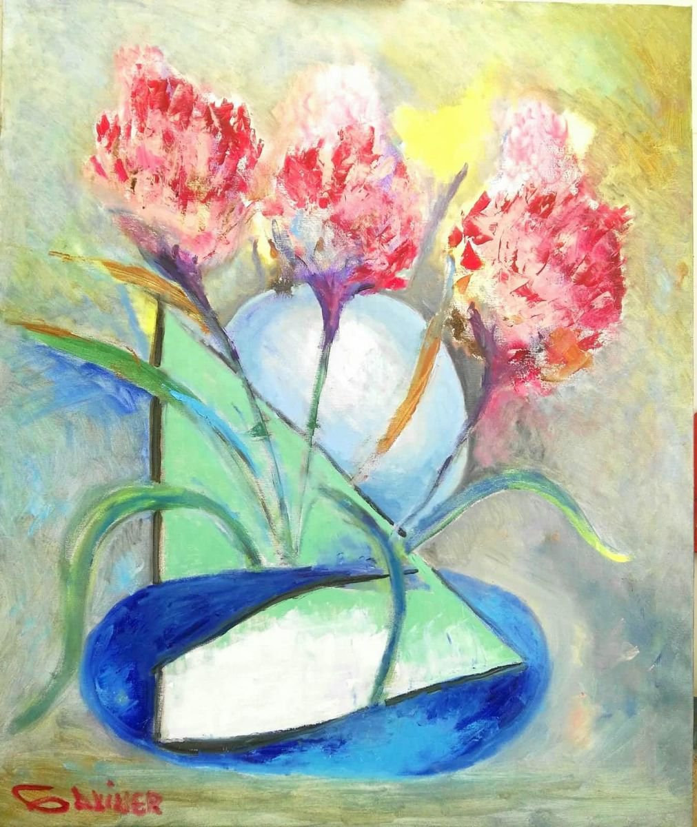 Geometric Oil Painting , Bouquet By Leo Baxiner, 30 X 36, Artwork For Sale On Artfinder