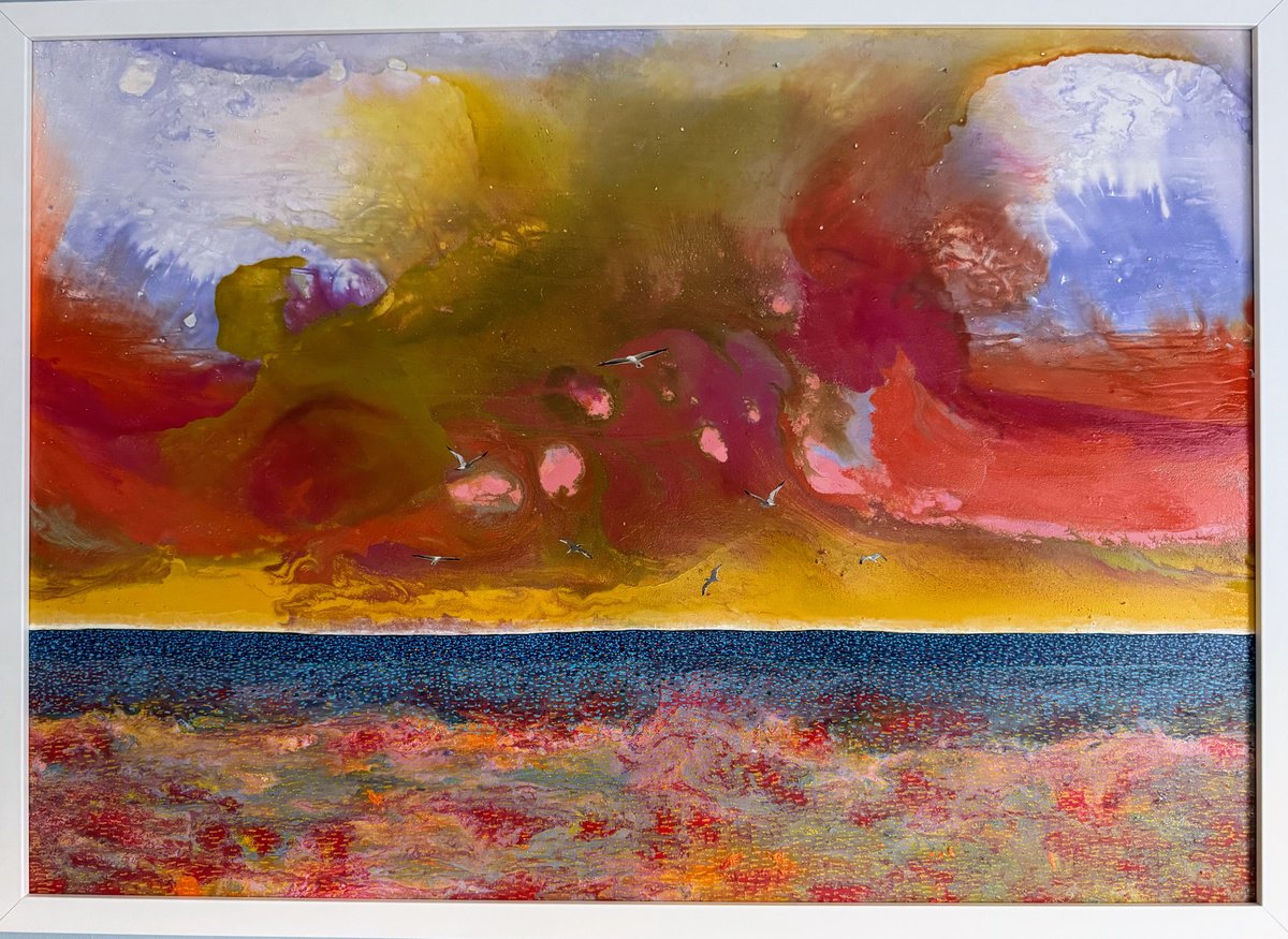 Surrealistic Landscape Painting By Stefano Pallara, 28 X 20", Sconfinare N.7, Original Artwork