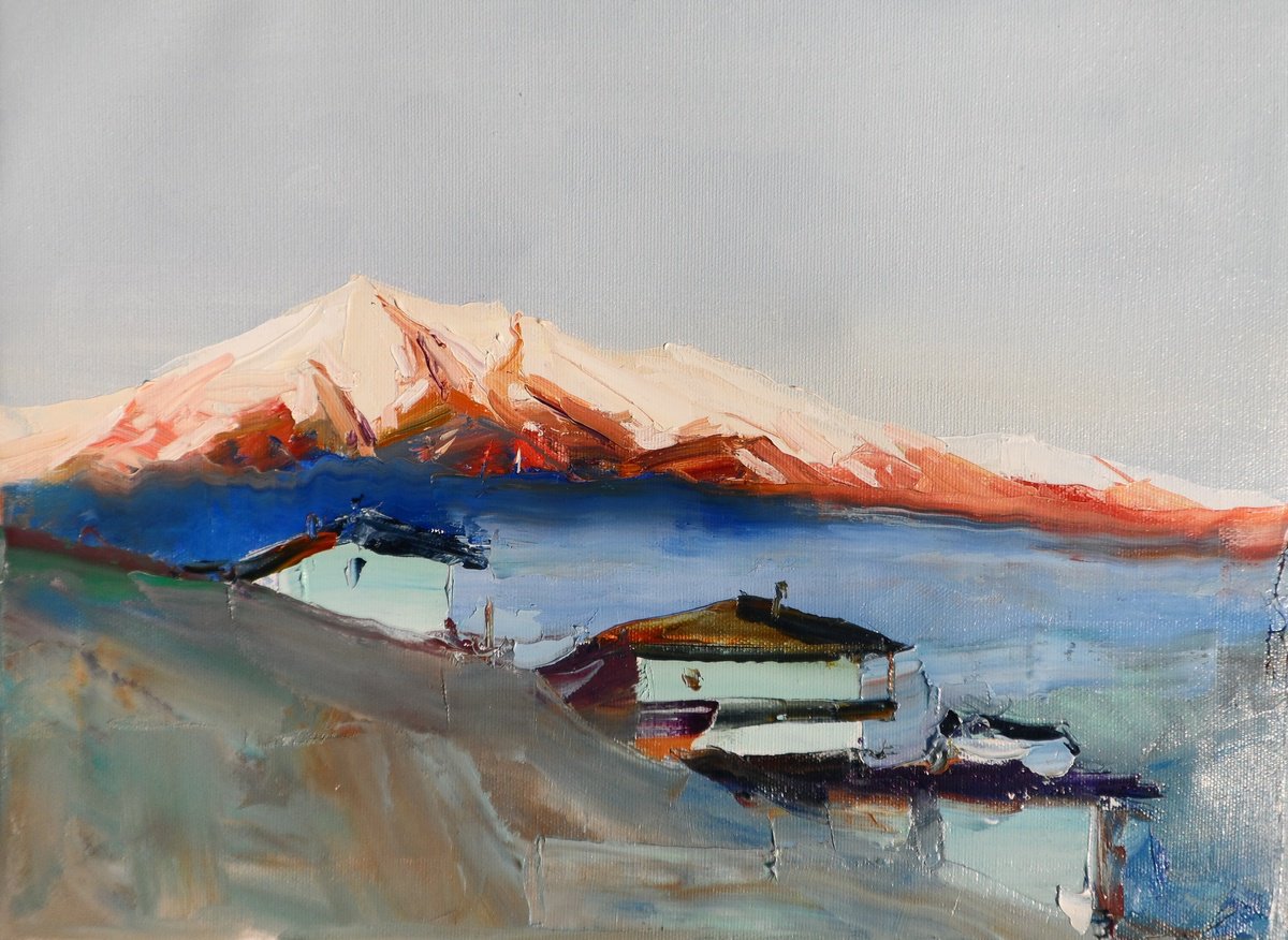 Impressionistic Landscape Oil Painting By Yehor Dulin, 16 X 12", "Evening In Switzerland ", Original Artwork