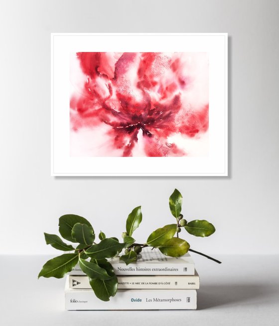 Red abstract flowers painting LOVE