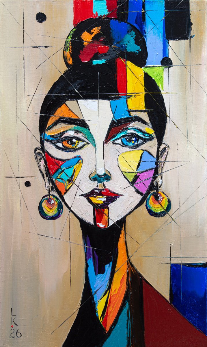 Geometric Oil Painting , Fragmented Beauty By Liubov Kuptsova, 12 X 20, Artwork For Sale On Artfinder