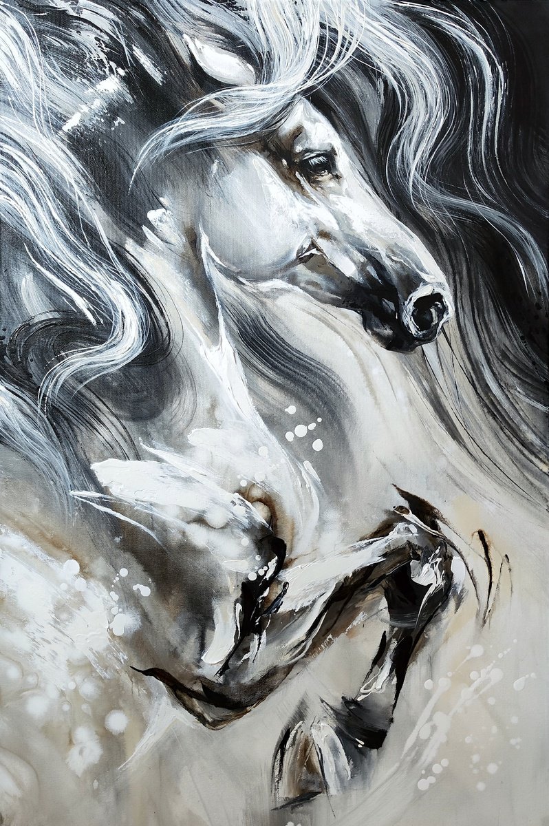 Expressive Animal Acrylic Painting By Anna Cher, 24 X 36, Moonlight Storm, Original Artwork