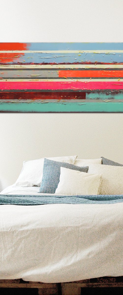 Modern Abstract Painting - Slim Pop Art Lines - 150x50cm - Ronald Hunter - 1A by Ronald Hunter