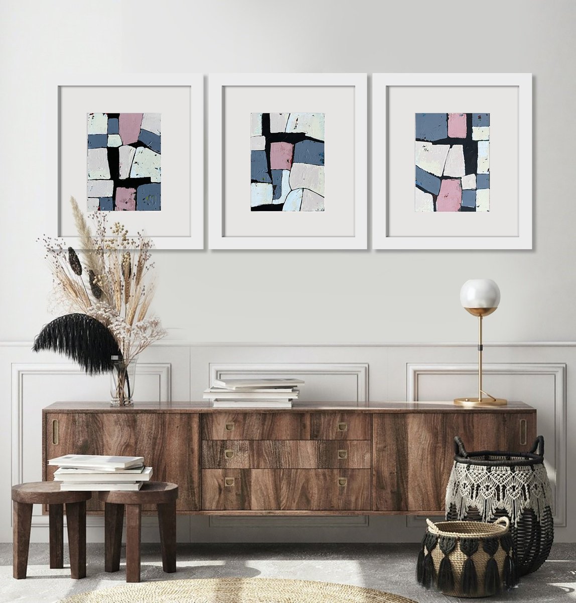 Geometric Abstract Acrylic Painting By Nick Molloy, 35 X 16", Satisfaction, Original Artwork