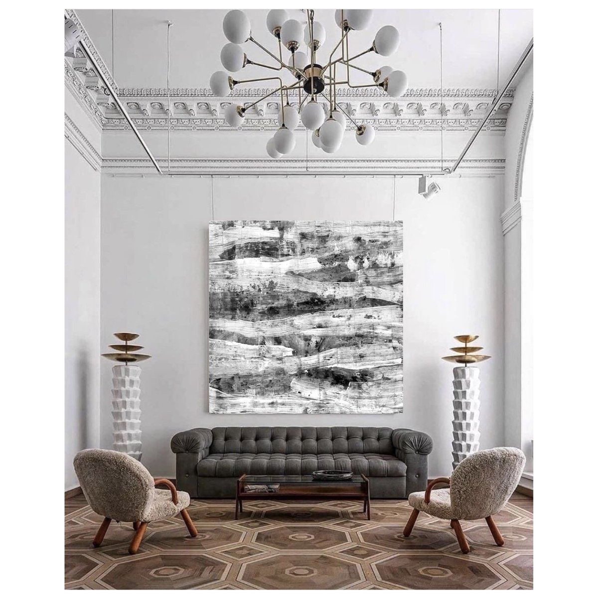 Expressive Abstract Acrylic Painting By Maria Esmar, 75 X 75", Fly Me To The Moon, Original Artwork