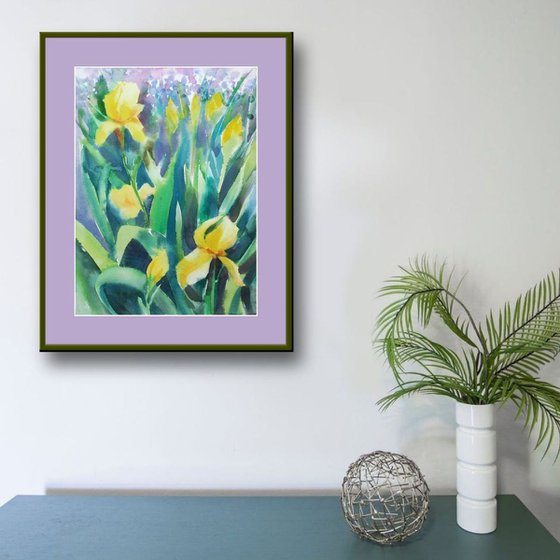 Yellow Irises Watercolor Painting Flowers Watercolor Art