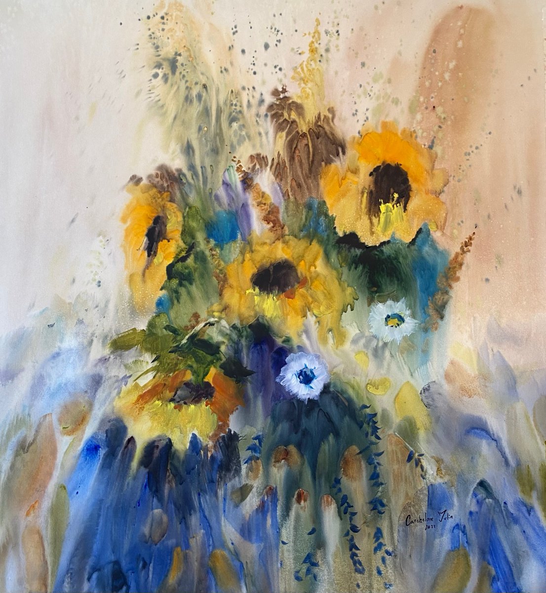 Watercolor -Still life. Flowers of Sun no.2-? perfect gift by Iulia Carchelan