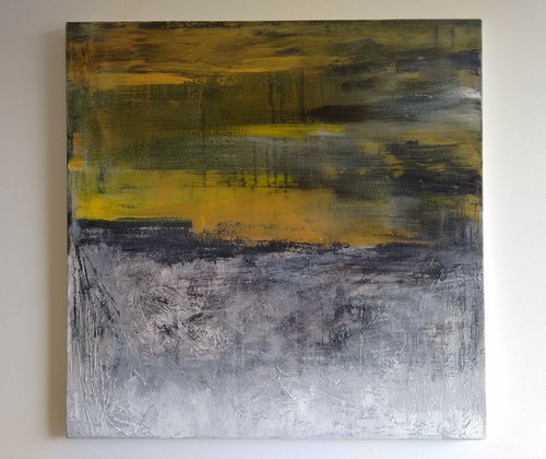 Winter Is Coming; Textured abstract landscape 60x60 cm. by Jackie Smith