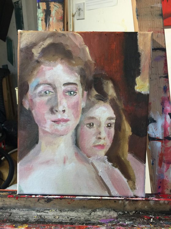 12x9 Oil Study Of John Singer Sargent john "Mrs Fiske Warren and Her Daughter Rachel.