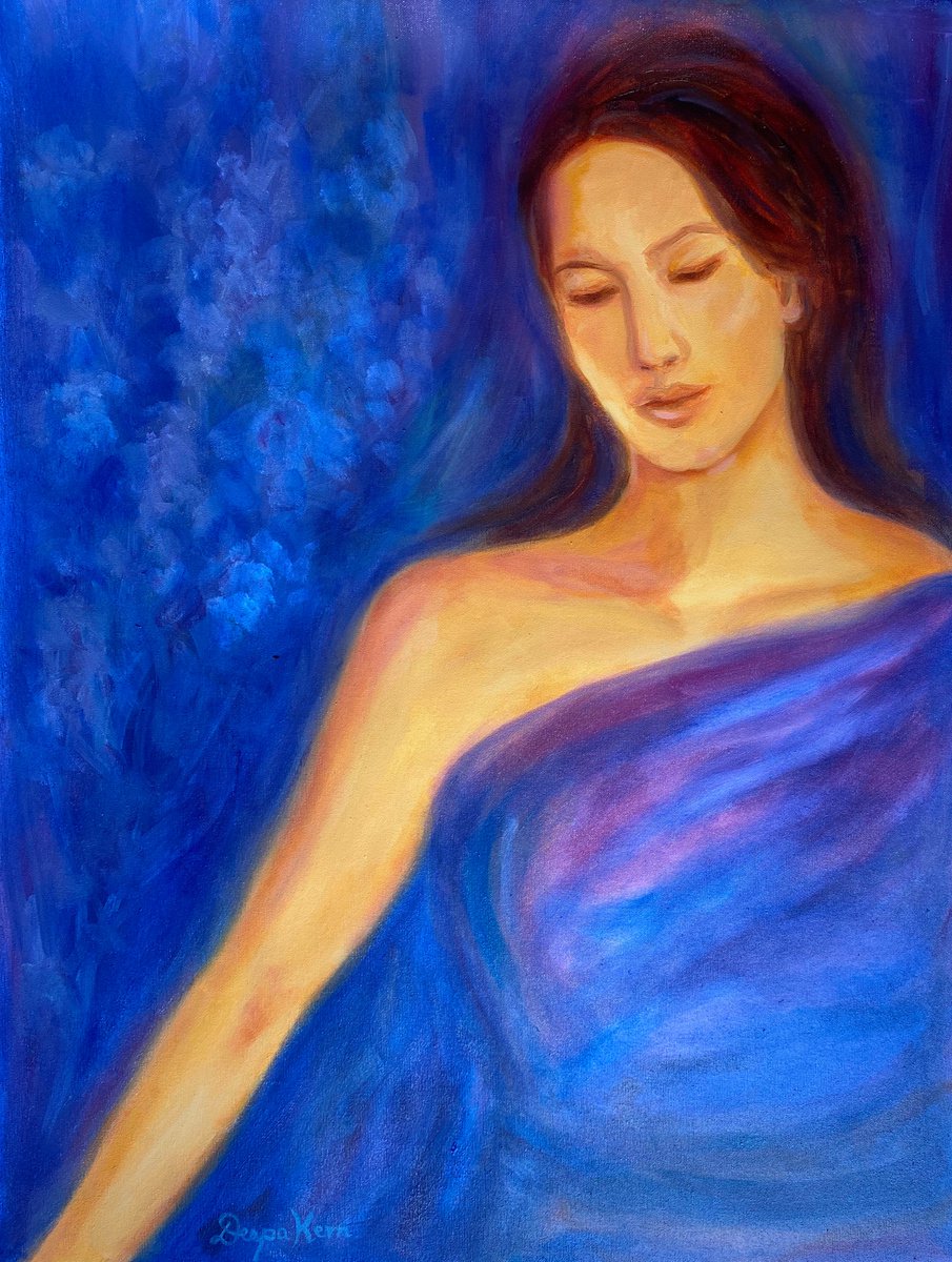 Abstract Portrait Oil Painting By Deepa Kern, 25 X 33, Passing By, Original Artwork