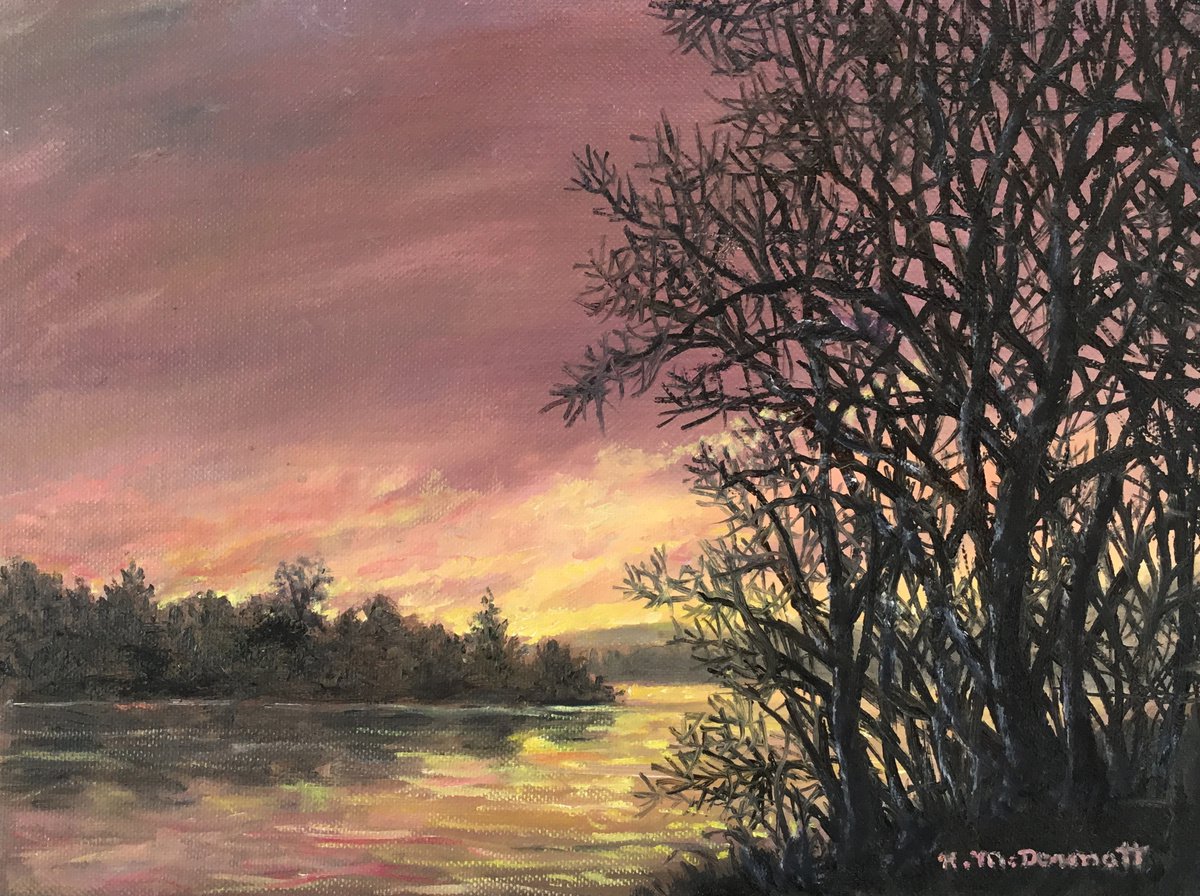 Photorealistic Landscape Oil Painting By Kathleen Mcdermott, 12 X 9", River Of Tranquility (C) 2020, Original Artwork