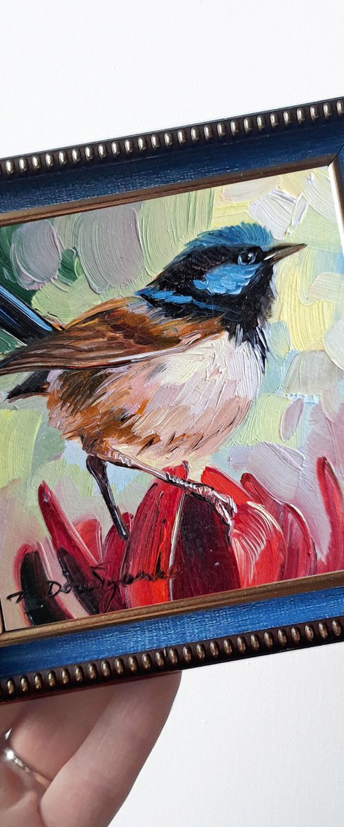 Fairywren bird painting by Nataly Derevyanko