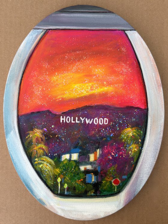 Hollywood Sign View from Airplane Window