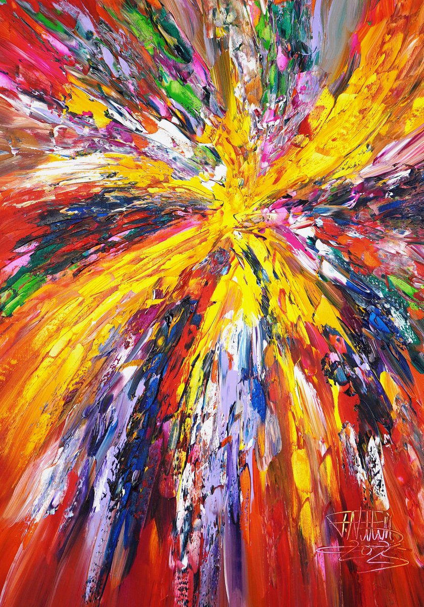 Abstract Acrylic Painting By Peter Nottrott, 28 X 39", Red Energy A 5, Original Artwork