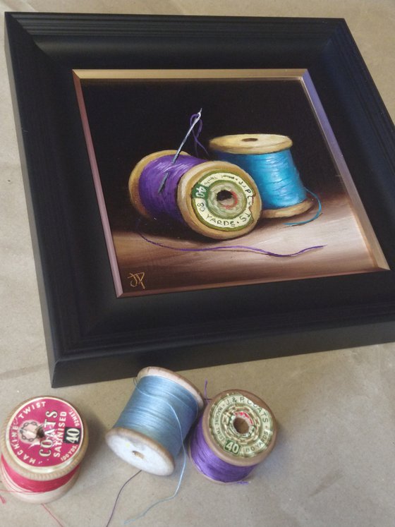 Vintage cotton reels still life