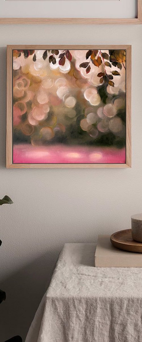 Soft Lights Floral Pink Green Gold Bokeh Art by Julia Shilo