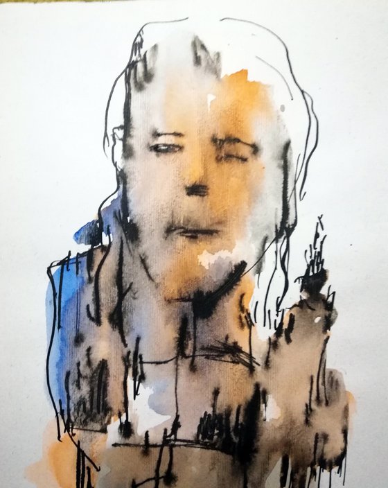 Small Portraits 2, Drawing with ink and watercolor on papre, 10x14cmm,