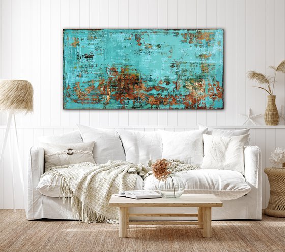 TERRA INCOGNITA - ABSTRACT ACRYLIC PAINTING ON CANVAS * LARGE FORMAT * TURQUOISE