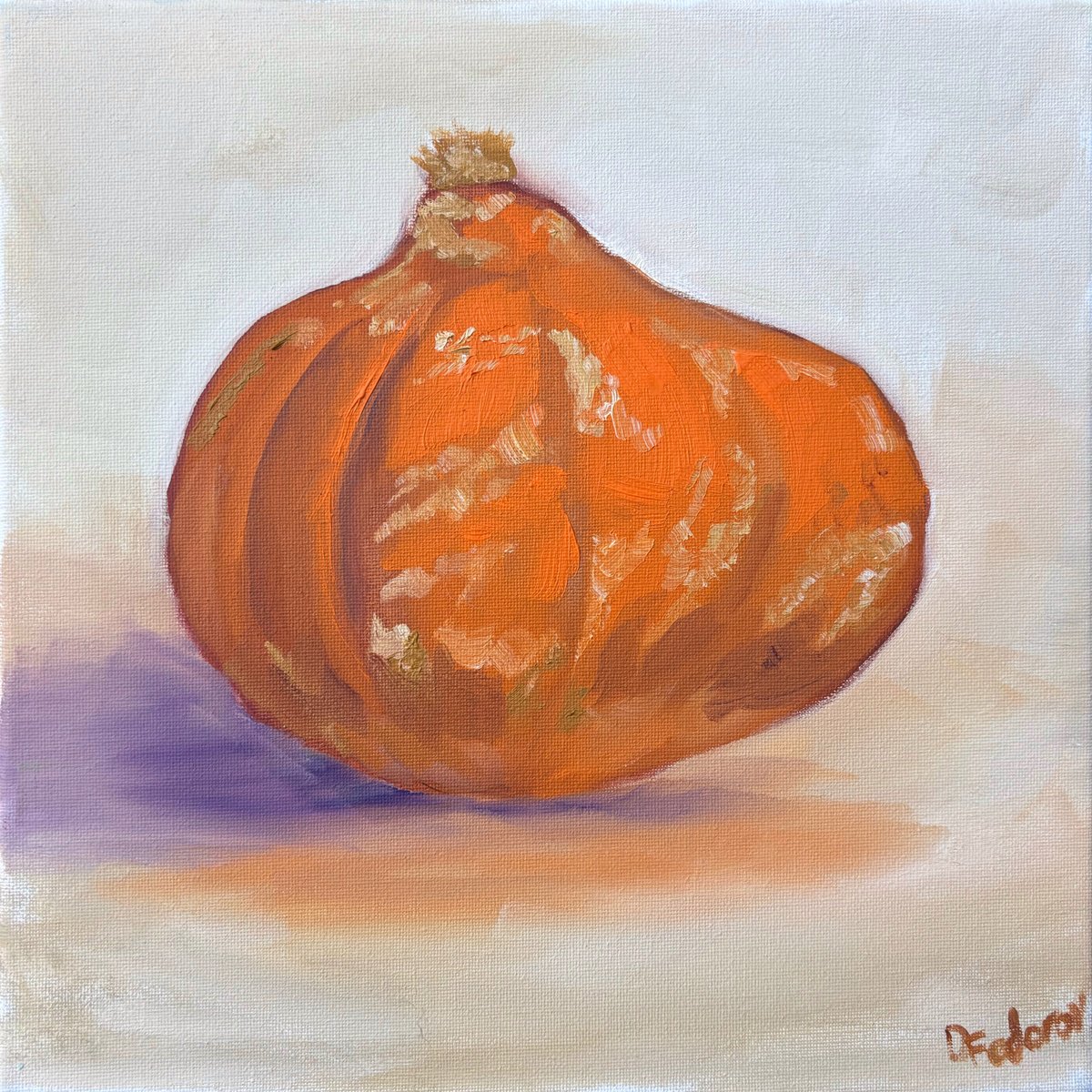Impressionistic Still Life Oil Painting By Dmitry Fedorov, 12 X 12, A Small Pumpkin. Still Life, Original Artwork
