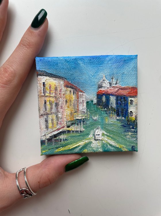 Venice Painting, Italy Original Miniature Oil Painting on Canvas, Small Artwork, Romantic Gift