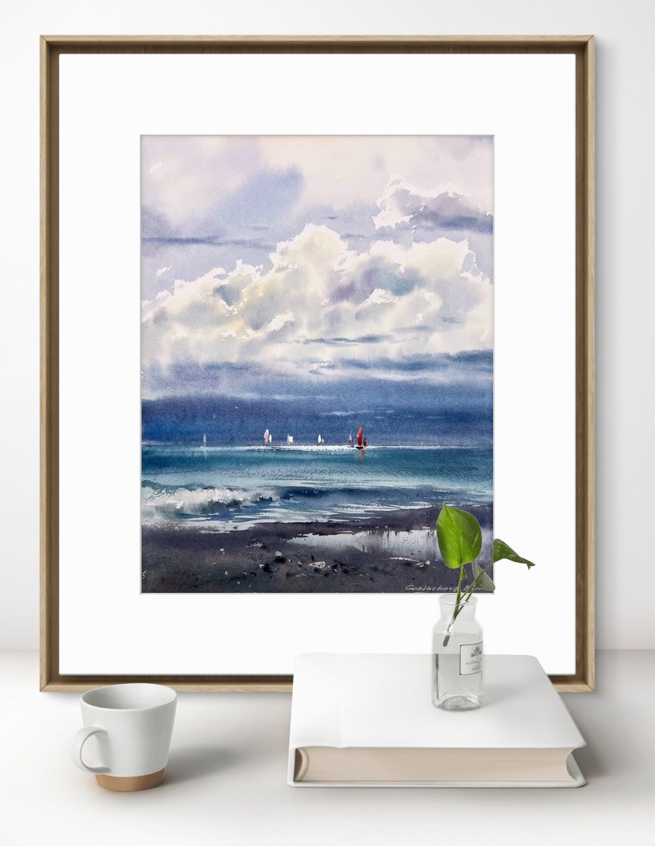 Impressionistic Landscape Watercolour By Eugenia Gorbacheva, 11 X 15, Kingdom Of The Clouds #2, Original Artwork