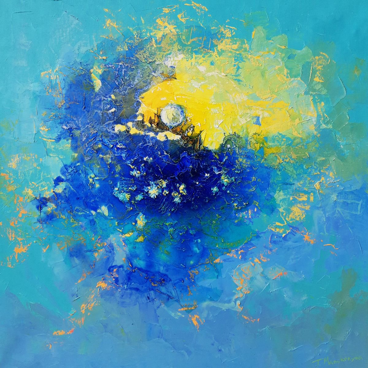 Abstract Oil Painting By Tigran Mamikonyan, 31 X 31", Morning 80X80Cm, Original Artwork