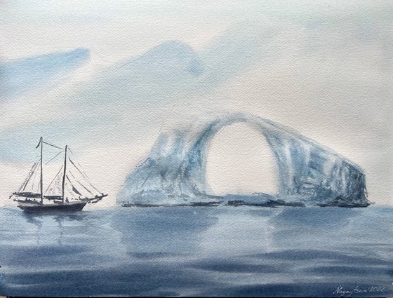 Seascape at Greenland, Original watercolour painting
