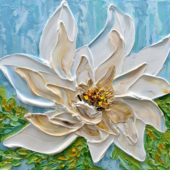 Magnolia IV - Original Textured Floral Painting, Impressionist Art