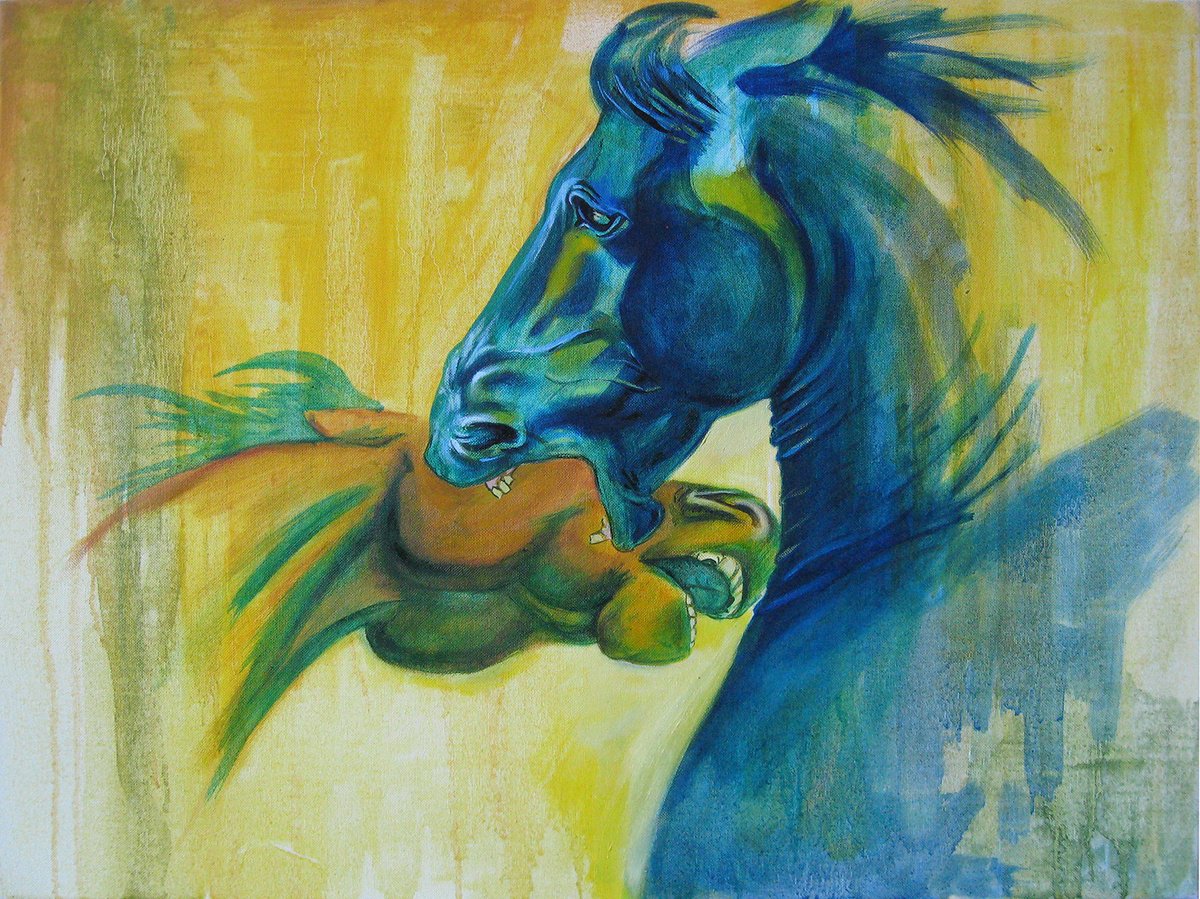 Impressionistic Animal Oil Painting By Hristo Hristov, 28 X 20, Men, Original Artwork