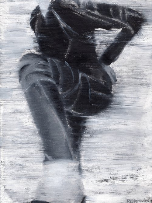 fashion pose | Black and white oil painting on paper | fashion muse model woman lady by Renske Karlien Hercules