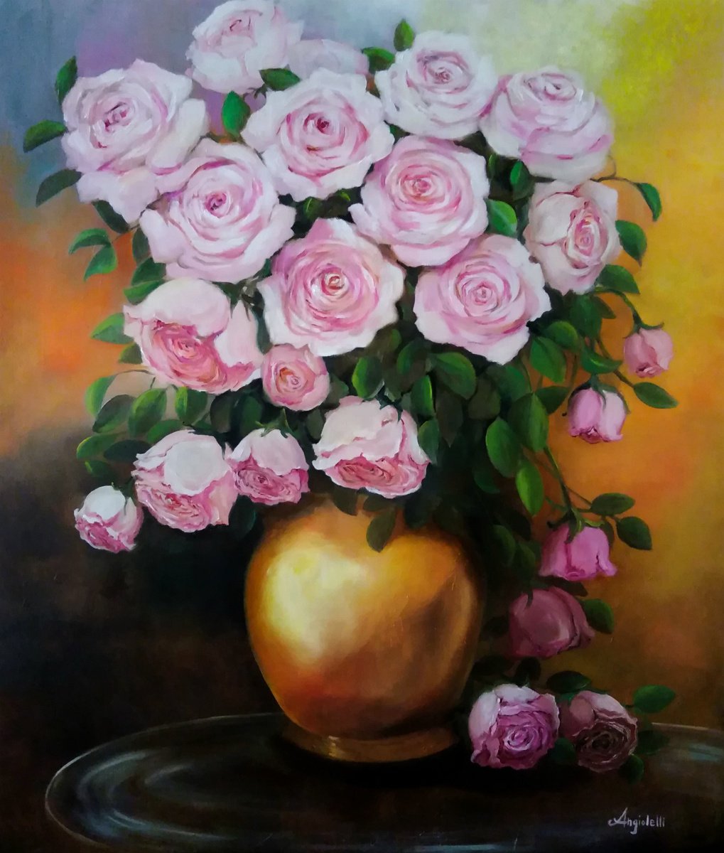 Vase with roses - flowers - still life - gift- by Anna Rita Angiolelli