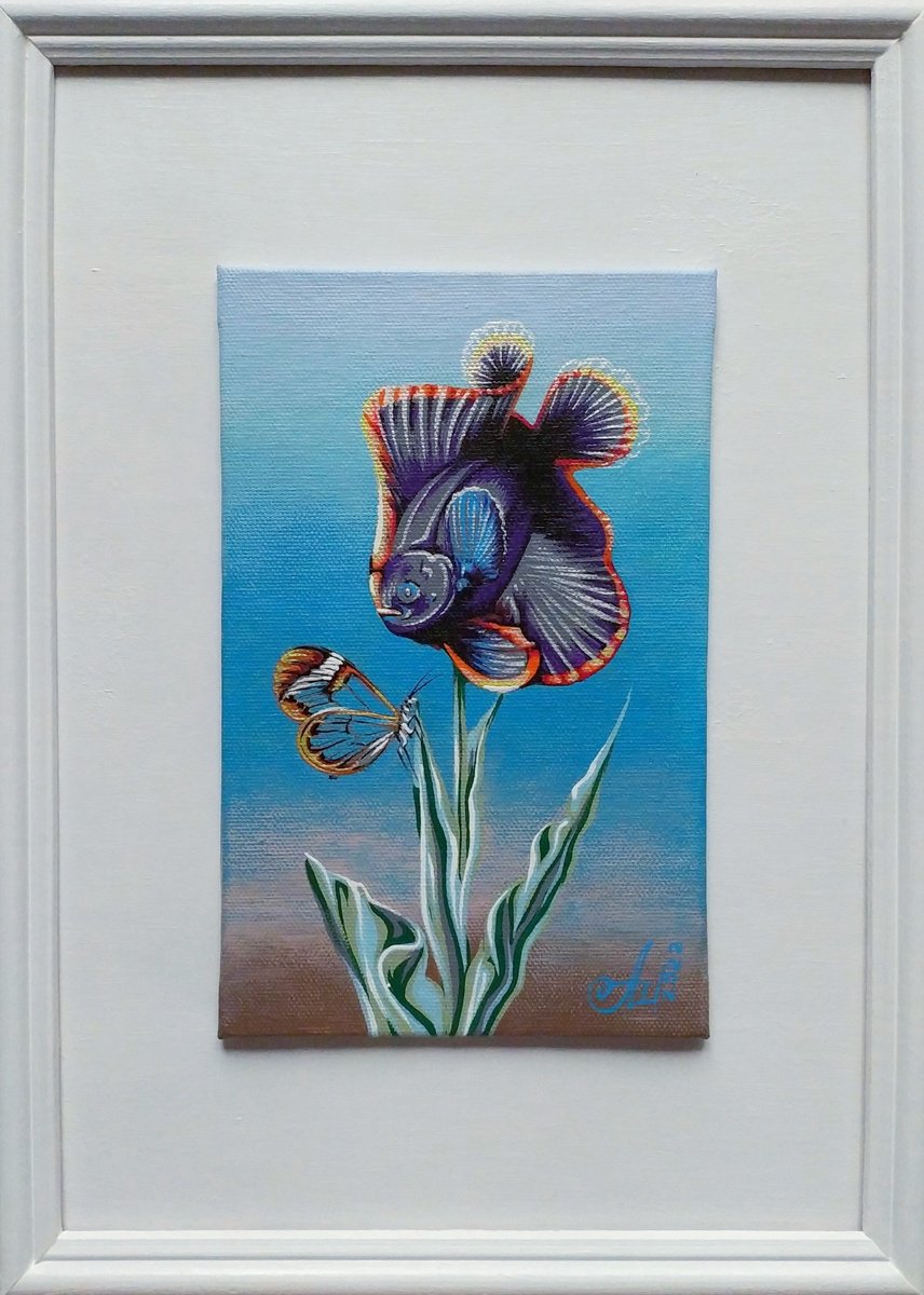 Surrealistic Botanical Acrylic Painting By Anna Shabalova, 9 X 13, Surrealistic Garden, Original Artwork