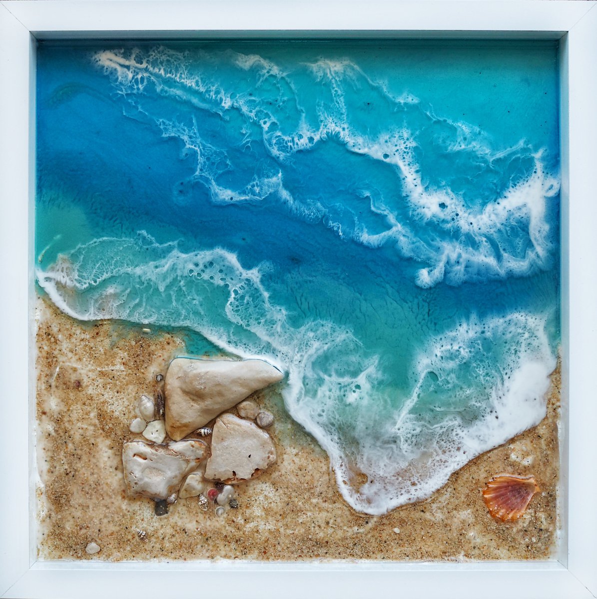 Meditation box with sea #3 - original seascape 3d artwork, framed, ready to hang by Delnara El
