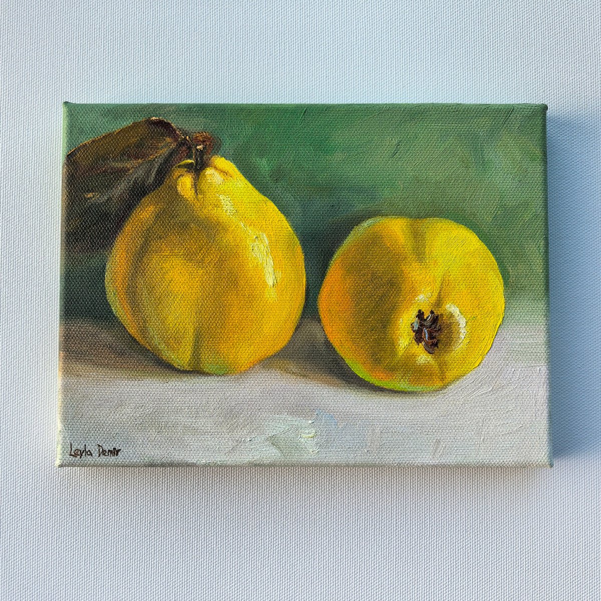 Impressionistic Still Life Oil Painting By Leyla Demir, 9 X 7", Quince Fruit Still Life, Original Artwork