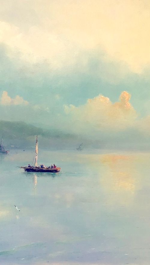 Clouds Reflection, Seascape Original oil Painting, Handmade artwork, Museum Quality, Signed, One of a Kind by Karen Darbinyan
