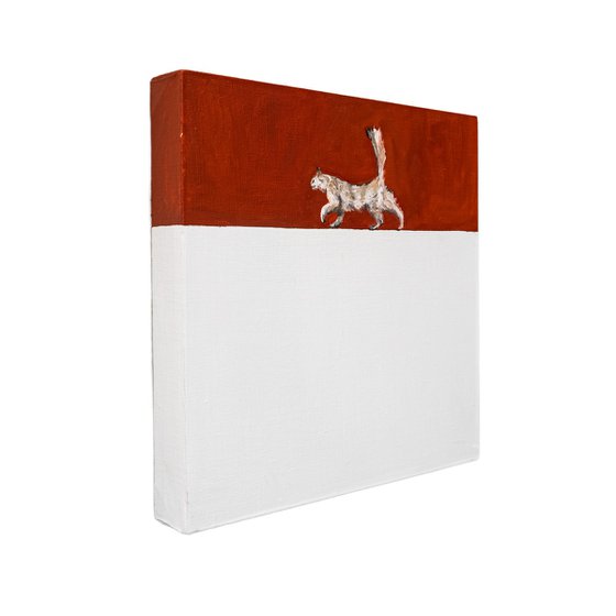 Playful White Cat on Red