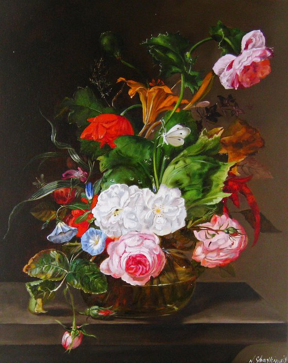 Garden Roses and Butterfly