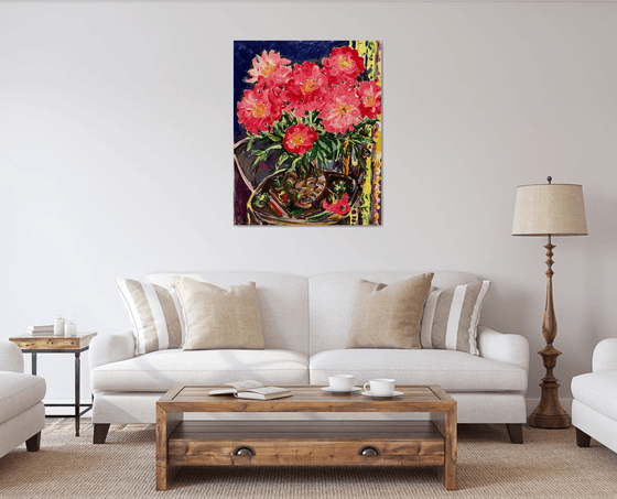 PEONIES - Still Life with Peonies - Floral Wall Decor - Oil Painting - Impressionism - 100x80