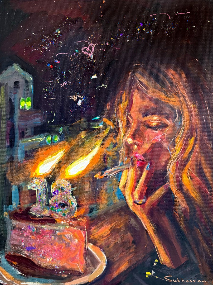 Impressionistic Portrait Acrylic Painting By Victoria Sukhasyan, 9 X 12", 18Th Birthday, Original Artwork