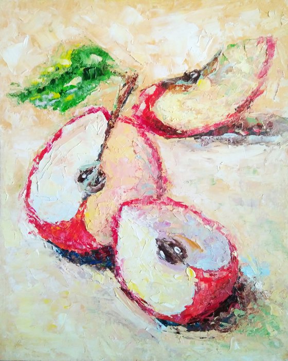 Apple Painting Original Art Fruit Still Life Artwork Red Apples Wall Art